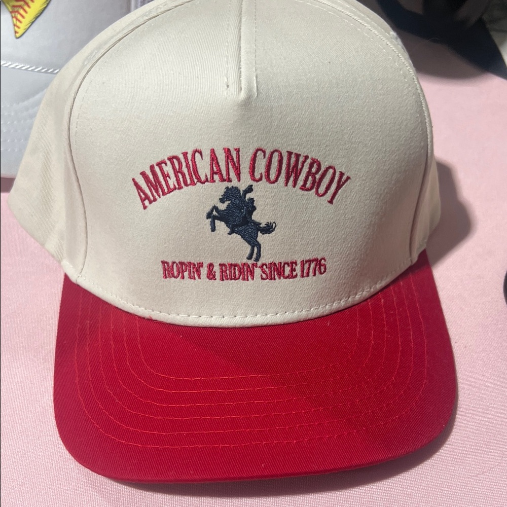 Two-Tone Red and Cream Baseball Cap - American Cowboy Hat- NWT